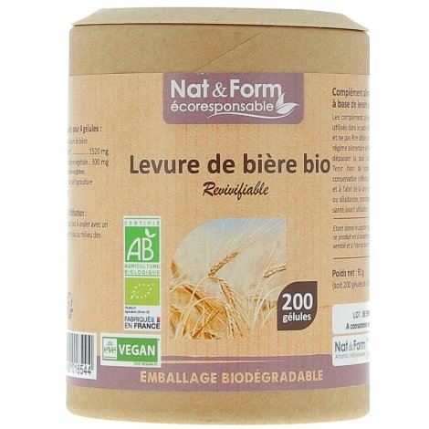Nat & Form Ecoresponsable Levure de Bière Revivifiable Bio 200 gélules pas cher, discount