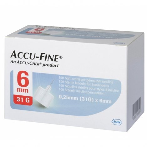 Accu-Fine Aiguilles Stériles pour Stylos à Insuline 0.25mm (31G) x 6mm 100 pièces pas cher, discount