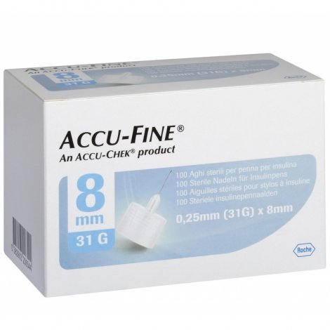 Accu-Fine Aiguilles Stériles pour Stylos à Insuline 0.25mm (31G) x 8mm 100 pièces pas cher, discount