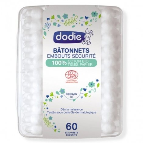 Dodie Bâtonnets Embouts Sécurité Bio 60 pièces pas cher, discount