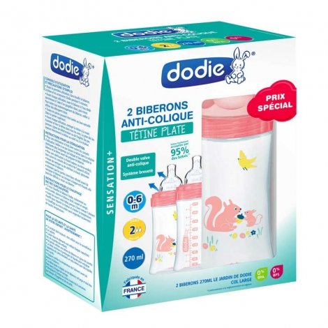 Dodie Sensation+ Biberon Anti-Colique Tétine Plate Débit 2 Jardin 0-6 Mois 2x270ml pas cher, discount