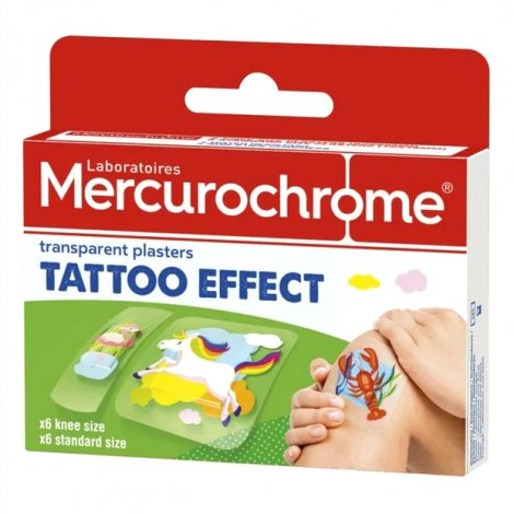 Mercurochrome Pansements Transparents Effet Tattoo 12 pièces pas cher, discount