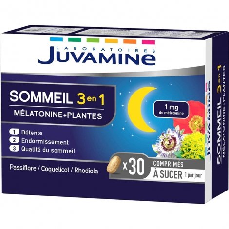 Juvamine Sommeil 3 en 1 Mélatonine + Plantes 30 comprimés à sucer pas cher, discount