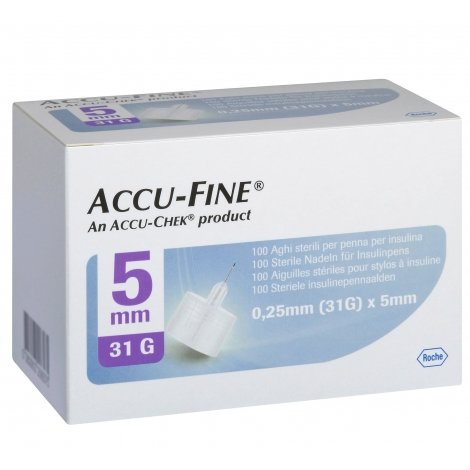 Accu-Fine Aiguilles Stériles pour Stylos à Insuline 0.25mm (31G) x 5mm 100 pièces pas cher, discount