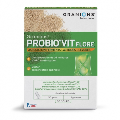 Granions Probio'Vit Flore Ferments Lactiques + Levures x30 Gélules pas cher, discount