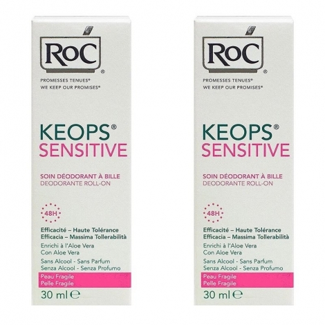 Roc Keops Sensitive Soin Déodorant à Bille Peau Fragile 48H 2 x 30ml pas cher, discount