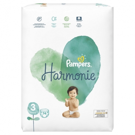 Pampers Harmonie Taille 3 6-10 kg 74 couches pas cher, discount