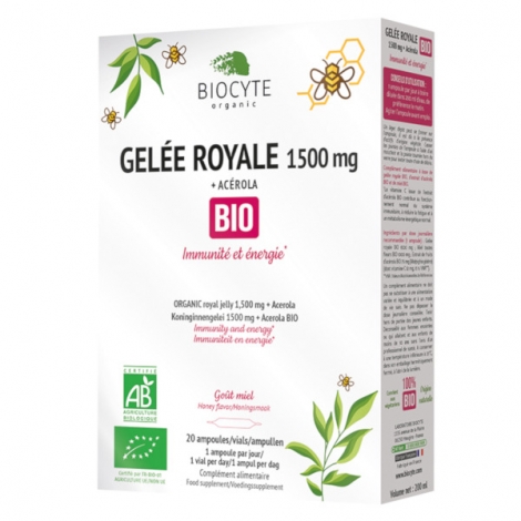 Biocyte Gelée Royale 1500mg Bio Goût Miel 20 ampoules pas cher, discount