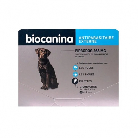 Biocanina Fiprodog 268mg Grand Chien de 20 à 40kg 3 pipettes pas cher, discount