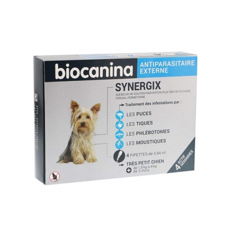 Biocanina Synergix Très Petit Chien 1,5 à 4kg 4 pipettes pas cher, discount