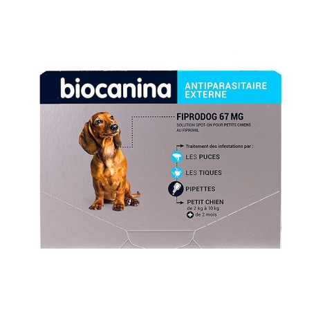 Biocanina Fiprodog 67mg Petit Chien de 2 à 10kg 3 pipettes pas cher, discount