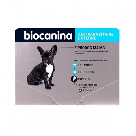 Biocanina Fiprodog 134mg Chien Moyen de 10 à 20kg 3 pipettes pas cher, discount