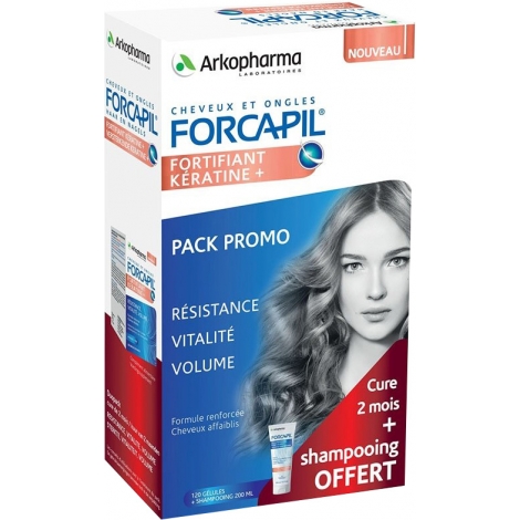 Arkopharma Forcapil Fortifiant Kératine + 2 x 60 gélules + Shampoing 200ml pas cher, discount