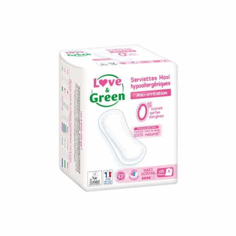 Love & Green Serviettes Hypoallergéniques Maxi Normal 16 pièces pas cher, discount