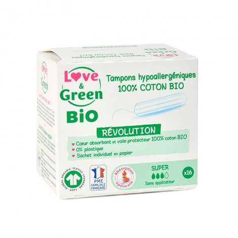 Love & Green Tampons Hypoallergéniques Révolution Super Bio 16 pièces pas cher, discount