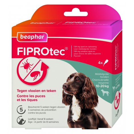 Beaphar FIPROtec 134 mg Solution Spot-On Chiens de Taille Moyenne 10-20kg 4x1,34ml pas cher, discount
