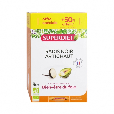 Superdiet Radis Noir Artichaut Bio 20+10 ampoules pas cher, discount
