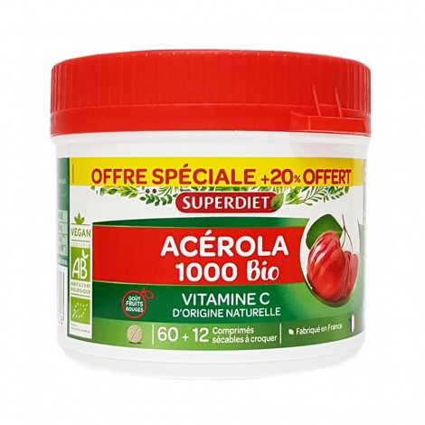 Superdiet Acérola 1000 Bio 60 comprimés OFFRE SPECIALE pas cher, discount