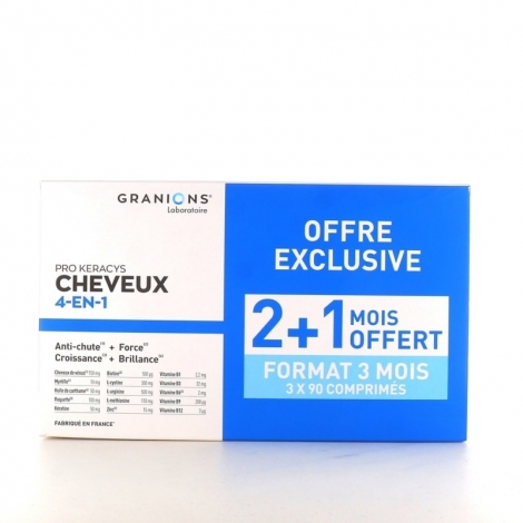 Granions Pro Keracys Cheveux 4en1 Anti-chute + Force + Croissance + Brillance 3x90 comprimés pas cher, discount