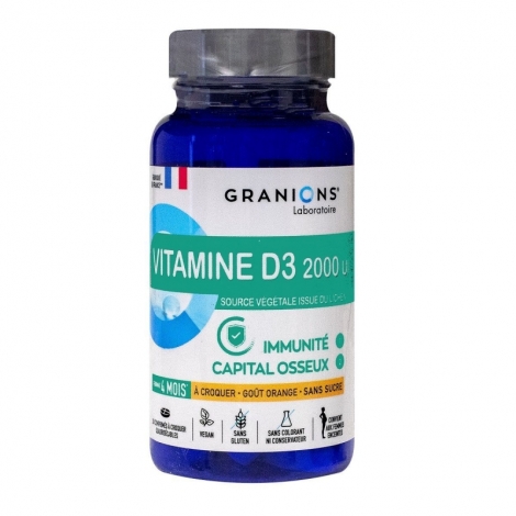 Granions Vitamine D3 2000UI Immunité + Capital osseux goût orange 30 comprimés pas cher, discount