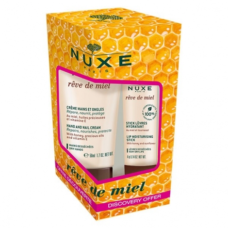 Nuxe Rêve de Miel Crème Mains et Ongles 30ml + Stick Lèvres Hydratant 4g pas cher, discount