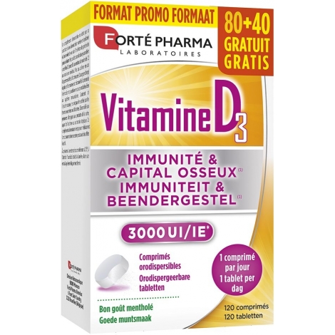 Forte Pharma Pack Vitamine D3 3000 80+40 comprimés + 1 gratuit pas cher, discount
