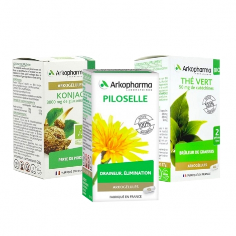 Arkopharma Pack Arkogélules Thé Vert 40 gélules + Piloselle 45 capsules + Konjac 45 gélules gratuites pas cher, discount
